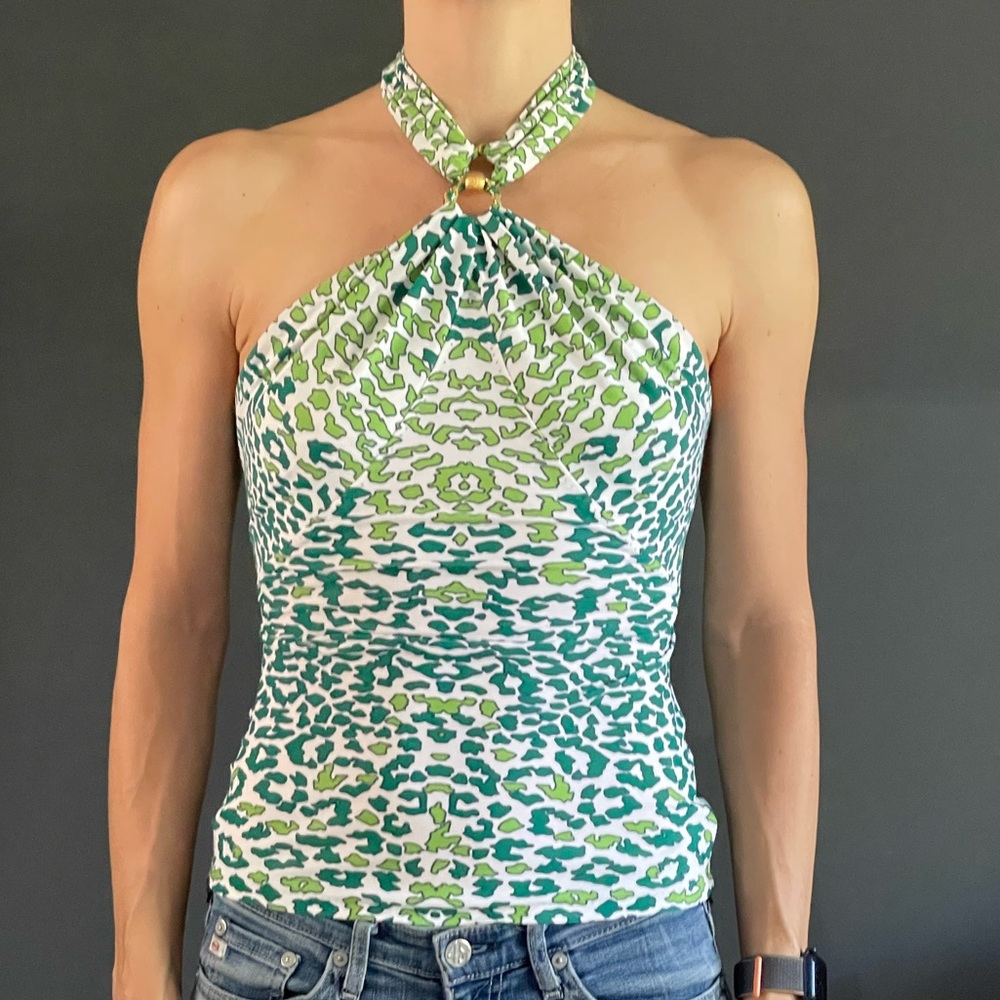 Roberto Cavalli Green snake pattern halter top